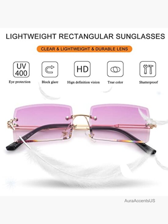 Rimless Rectangle Sunglasses Trendy Square Y2K Retro Frameless Eyewear main image 7